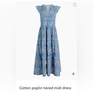 J Crew cotton poplin tiered midi dress in blue and white floral. Ladies small